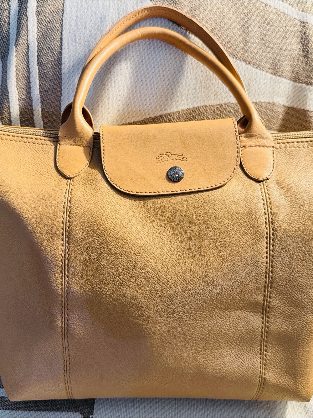Longchamp Tan Leather Tote with Top Handles